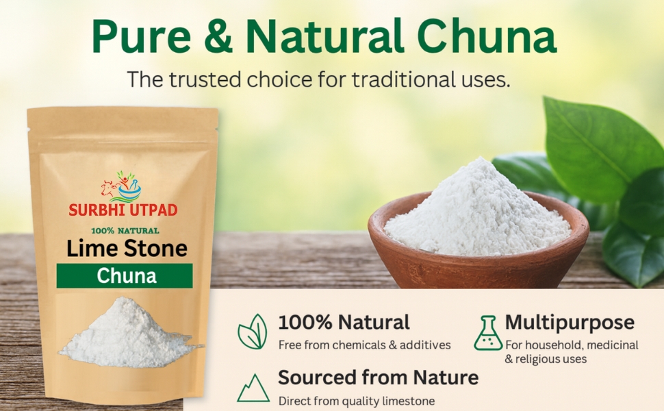 SURBHI UTPAD Chuna Powder, Food-Grade Purified Calcium Carbonate, 100% Pure Edible, Airtight Moisture-Proof Pack, 200G