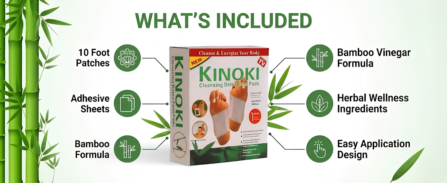 Foot patch Herbal And Gentle Ingredient Detox Foot Pads (20 Pieces-10 Pair), Natural Ingredients for Sleep Aid, Pain Relief, Toxin Removal with Bamboo Vinegar and Acupoint Micro-Massage Technology (Kinoki Foot Patches, Pack Of 2)