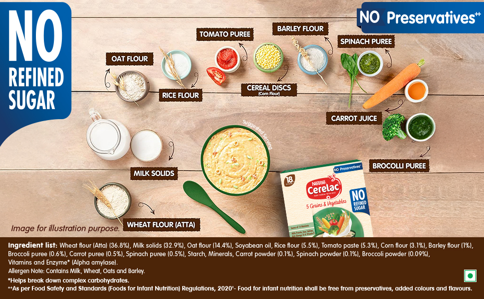 Nestlé CERELAC Baby Cereal 5 Grains & Vegetables, No Refined Sugar, 300g