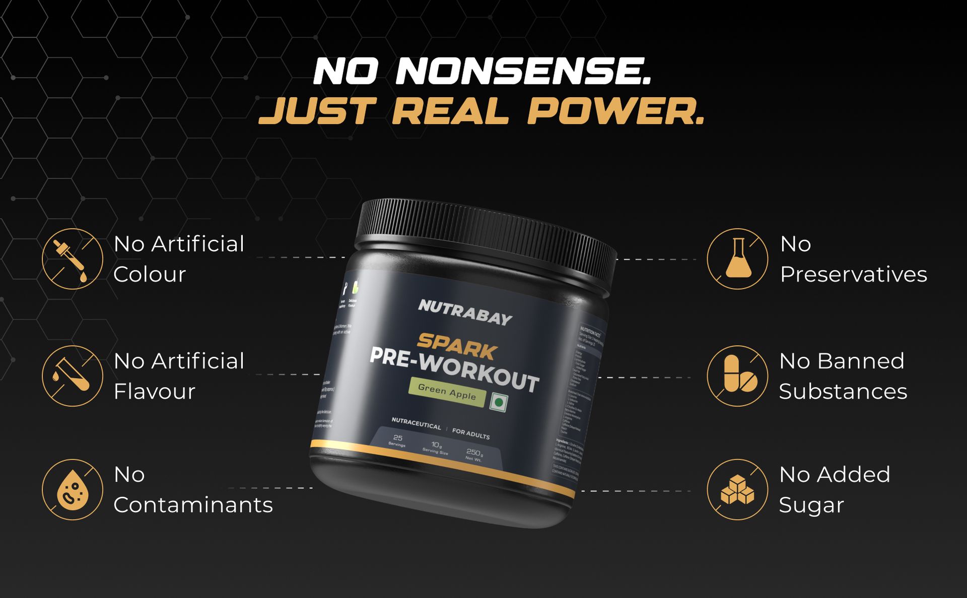 Nutrabay Gold Spark Pre Workout Supplement Powder 300mg Caffeine, 1000mg L-Arginine, 3000mg Beta Alanine, 2500mg Citrulline Malate per Serving – Muscle Pump & Performance – 250g, Green Apple