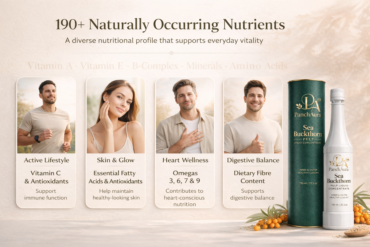 PanchAura Himalayan Sea Buckthorn Juice Pulp Concentrate 300 ML | Cold Pressed from Ladakh Berries | Natural Vitamin C, Omega 3-6-7-9 & Antioxidants | Supports Immunity, Skin Glow & Gut Health (300 ML, 1)