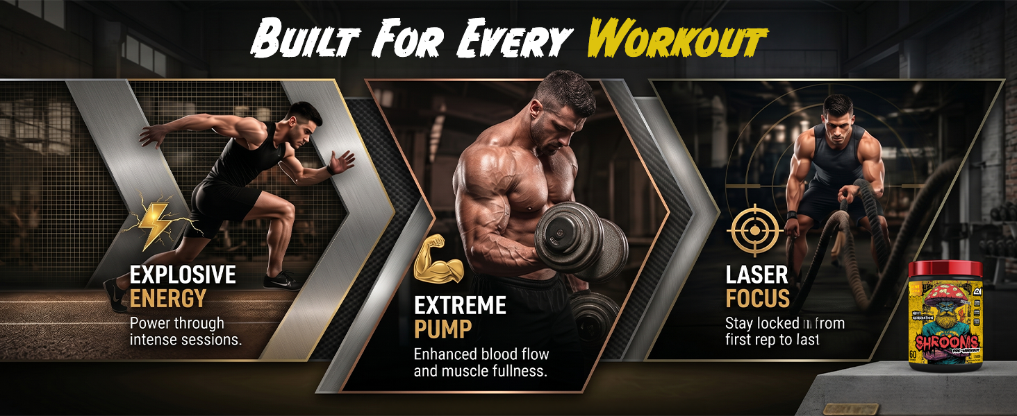 Absolute Nutrition SHROOMS Pre Workout Powder (60 Servings, 500g) | With Beta Alanine, L-Citrulline DL-Malate 2:1, Cocoa Bean Extract & Bitter Orange| (Pineapple)