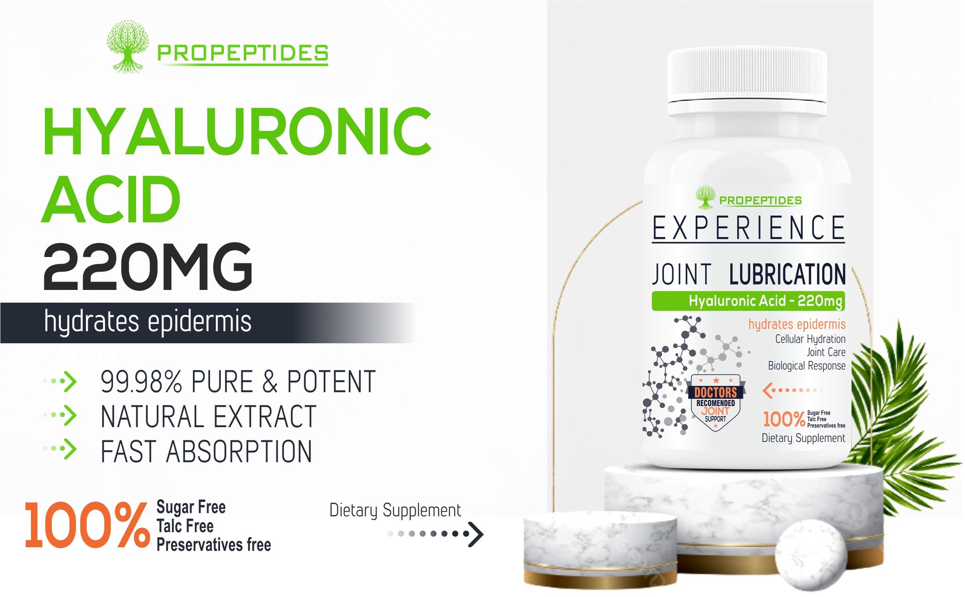 Hyaluronic Acid Double Strength Supplement (220mg) Supports Joints Hydration & Lubrication | Bone,Knee,Hip Joint Mobility, And Healthy Skin Supplement-60 Veg Tablets