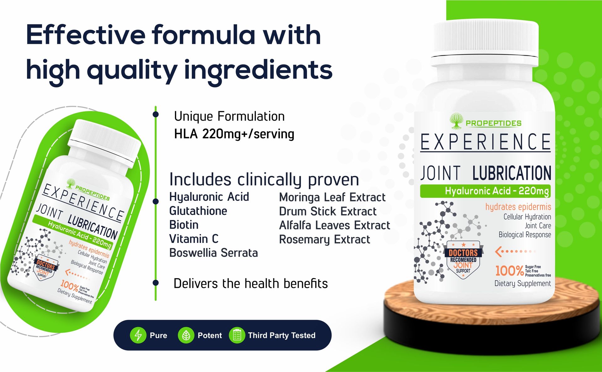 Hyaluronic Acid Double Strength Supplement (220mg) Supports Joints Hydration & Lubrication | Bone,Knee,Hip Joint Mobility, And Healthy Skin Supplement-60 Veg Tablets