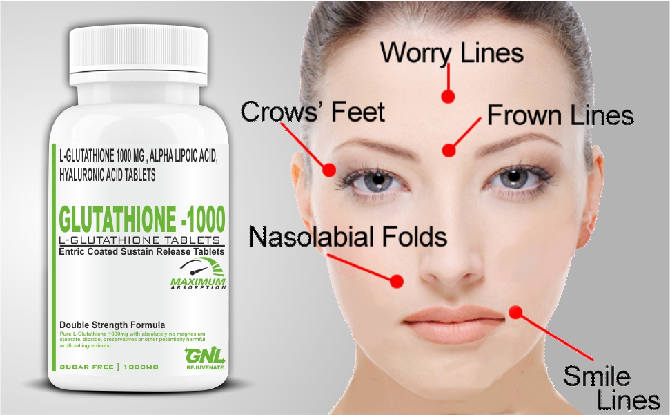 GNL Glutathione Tablets 1000mg For Skin, L Glutathione With Alpha Lipoic Acid, Hyaluronic Acid, Biotin, Vitamin C, B12, Grape Seed And Superfood Extracts -60 Tablet