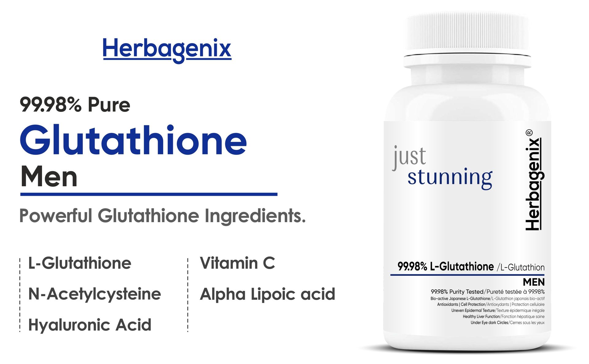 Glutathione-Tablets For Skin-Whitening L-Glutathione Reduced, Vitamin C, E, Biotin, milk thistle powder, Hyaluronic Acid, Collagen Supplements For Men-60 Glow Tablet (No Capsule/capsules)