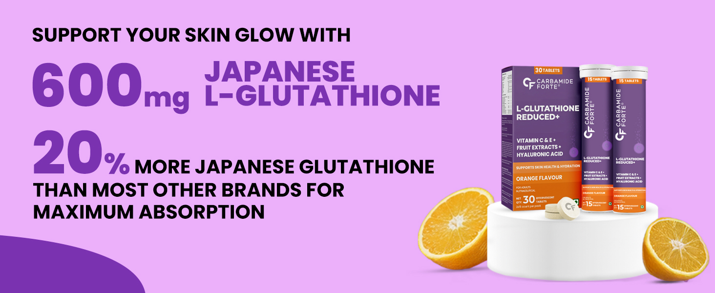 Carbamide Forte Japanese Reduced L Glutathione Effervescent Tablet 600mg for Skin Health Pack of 6-15 capsules