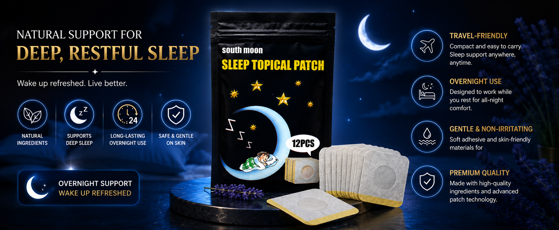 Sleep Topical Patch for Adults (12 Patches) – Overnight Sleep Support Patch, Easy-to-Apply Behind Ear, Skin-Friendly Adhesive, Travel Friendly, Nighttime Wellness for Men & Women