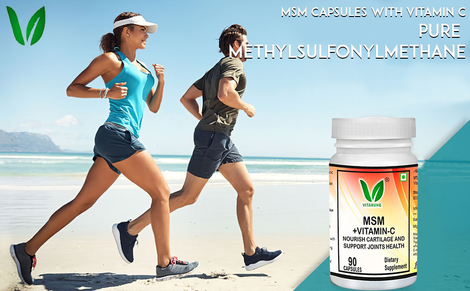 Vitaruhe® MSM Capsules with Vitamin C, 90 Capsules for 3 Months, Daily High Dose of Organic Sulfur Powder, 99.9% Pure Methylsulfonylmethane