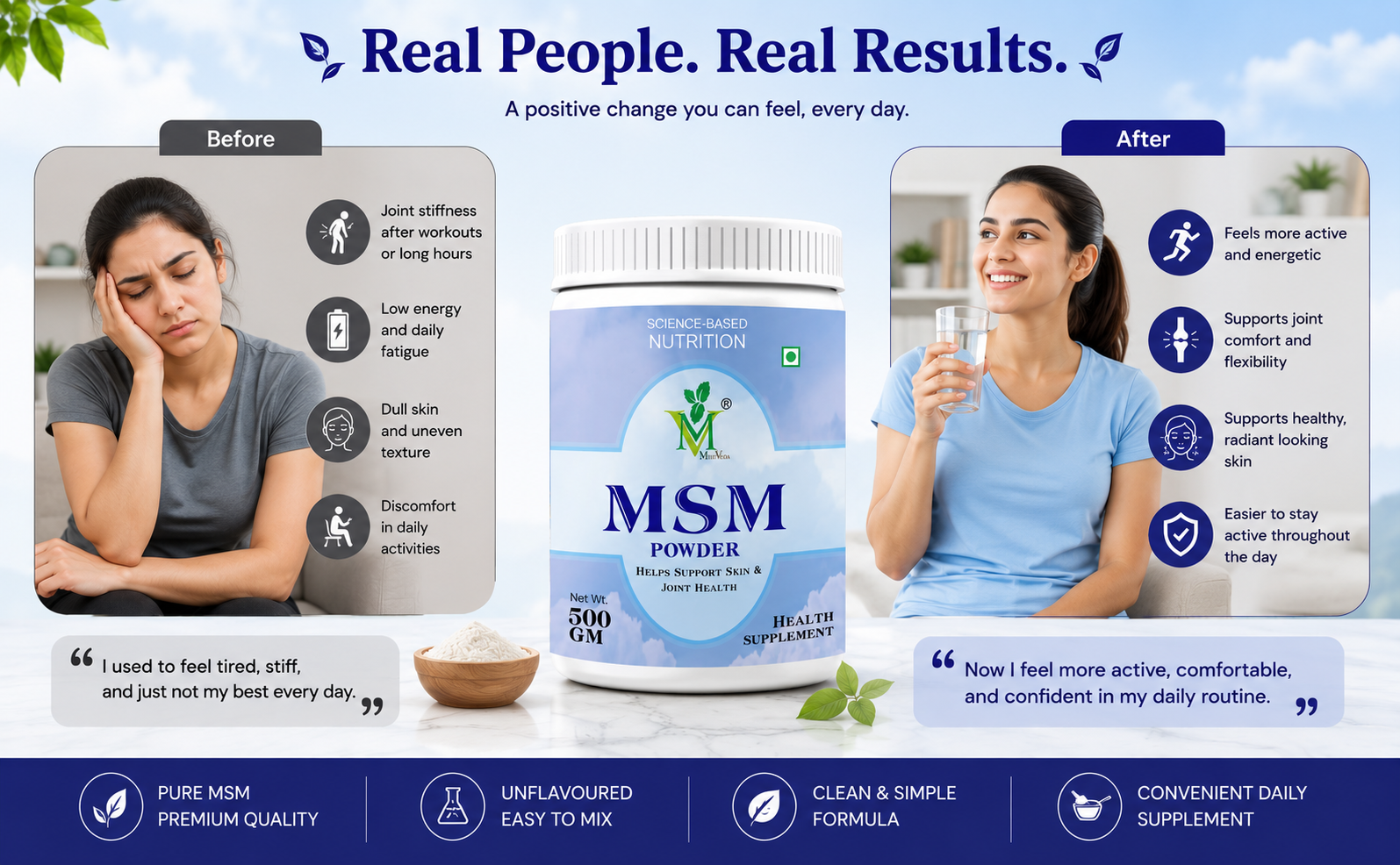 Herbal MSM Powder (Methylsulfonylmethane) for Hair Growth, Healthy Skin & Joint Support, 500 Gram, Pack of 1