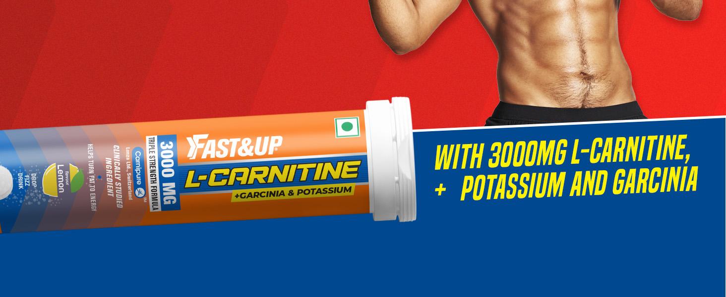 Fast&Up L Carnitine 3000mg Effervescent Tablets | Triple Action L Carnitine Supplement with Garcinia Cambogia & Potassium | Fat Burner for Weight Loss | Controls Cravings I Reduces Bloating I Mango Flavour, Pack of 3