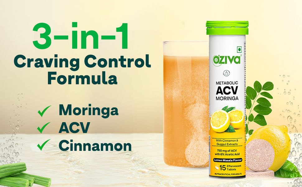 OZiva ACV Moringa Apple Cider Vinegar Tablets, Lemon Masala, Pack of 2