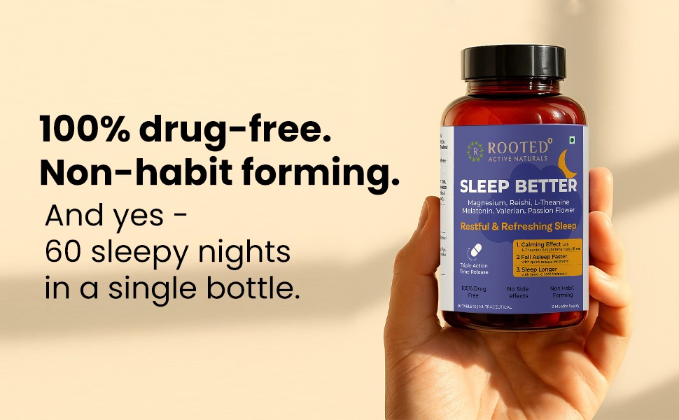 Rooted Active's Sleep Better - Melatonin 5 mg with Reishi Mushroom, Magnesium, Valerian, L-Theanine, Passion Flower for Restful Deep Sleeps | Sleep Supplement | 60 Days Supply | Non-Habit Forming