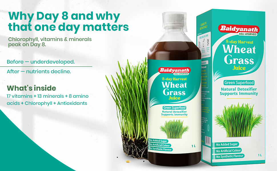 Baidyanath Wheatgrass Juice - 1L | Natural Liver detox & Gut cleanser Juice | Superfood for Weight & Cholesterol management |