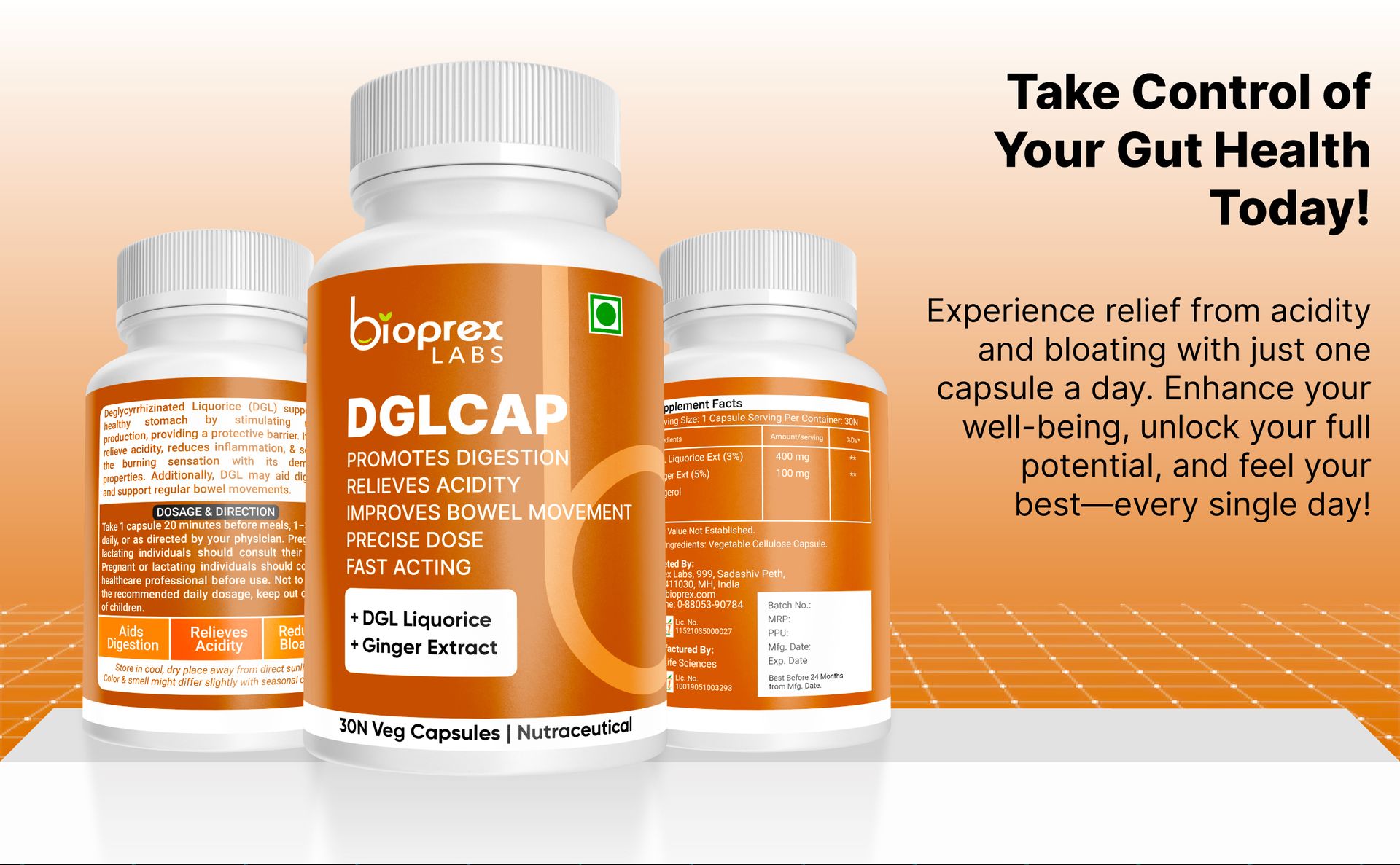 DGLCAP Advanced Gut Health Supplements (30 Vegan Capsules )For Women and Men | Licorice + Ginger Root Supplement For Effective Relief From Acidity, Constipation, Bloating, Gas | Improves Gut Health & Digestion | Effective and Instant relief