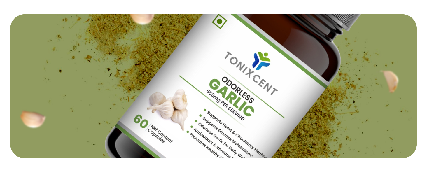 Odorless Garlic Capsules 650mg with Natural Extract, Daily Heart & Circulatory Support, Antioxidant & Immunity Support Supplement, Odor-Free Garlic for Wellness, Veg Capsules for Men & Women – 60 Count