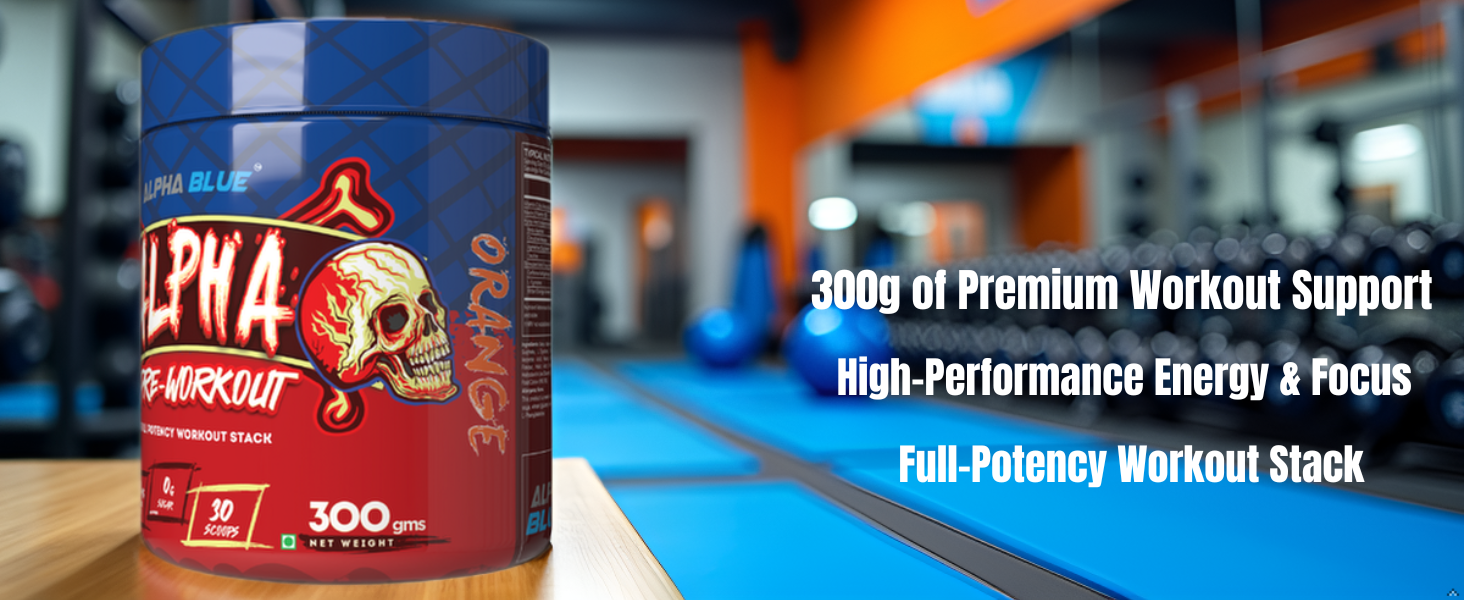AlphaBlue Pre-Workout Supplement Powder | Full Potency Energy + Pump + Strength | EAA for Muscle Recovery & Performance | 300g | For Gym & Sports BlueBerry