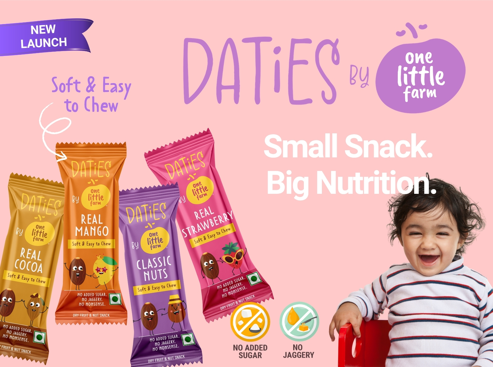 Daties by One Little Farm - Combo Pack Date Bites | Made with Dates, Cashew & Almond | Clean-Label Healthy Snack for Little Ones | Soft and Easy to Chew | No Added Sugar or Jaggery | 20g Each (Pack of 16)