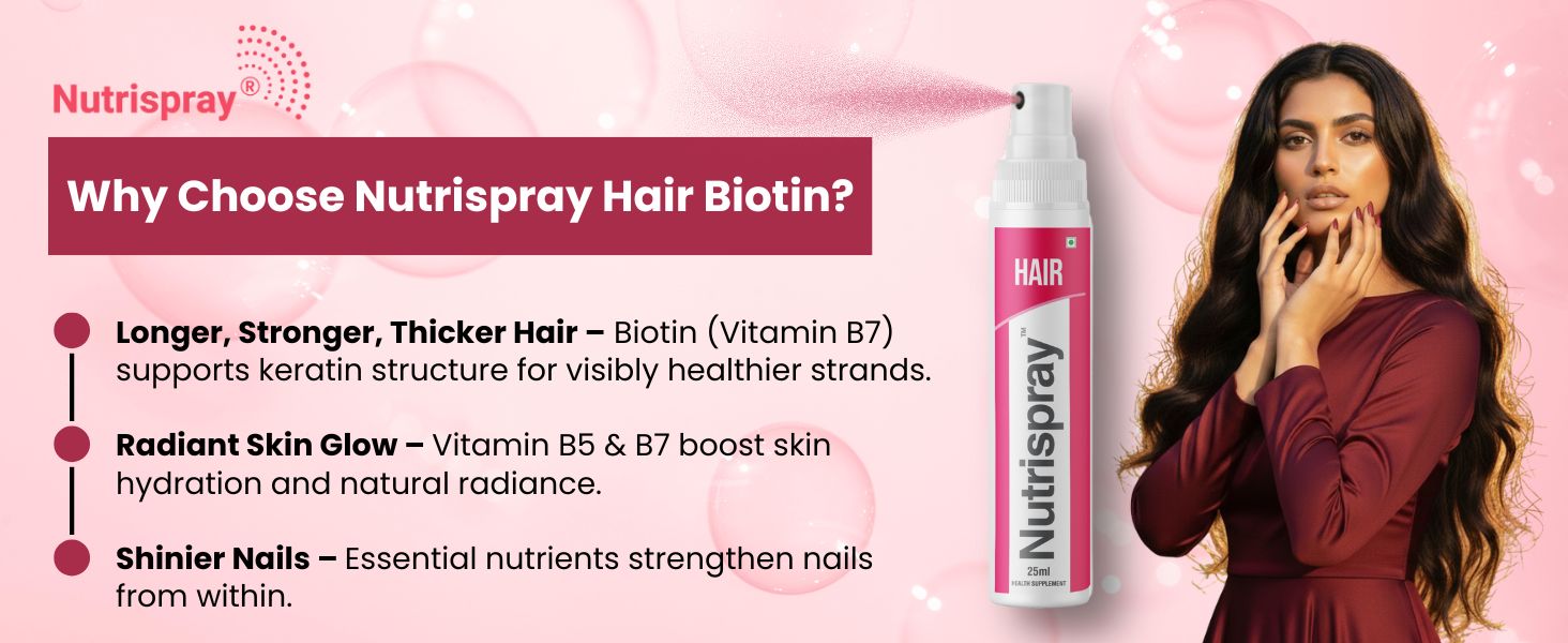 Hair Biotin Oral Spray – 25ml (Pack of 1) | Biotin (B7) + Vitamin B5 | Supports Hair Growth, Stronger Nails & Skin | Fast-Absorbing Sublingual Supplement | Pineapple Flavour