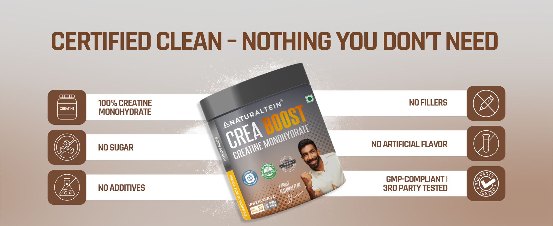 NATURALTEIN Creatine Monohydrate Unflavoured (100 Grams, 33 Servings)| Boosts Strength, Endurance & Muscle Recovery | No Fillers, No Preservatives|Fast Recovery|Increases Muscle Mass