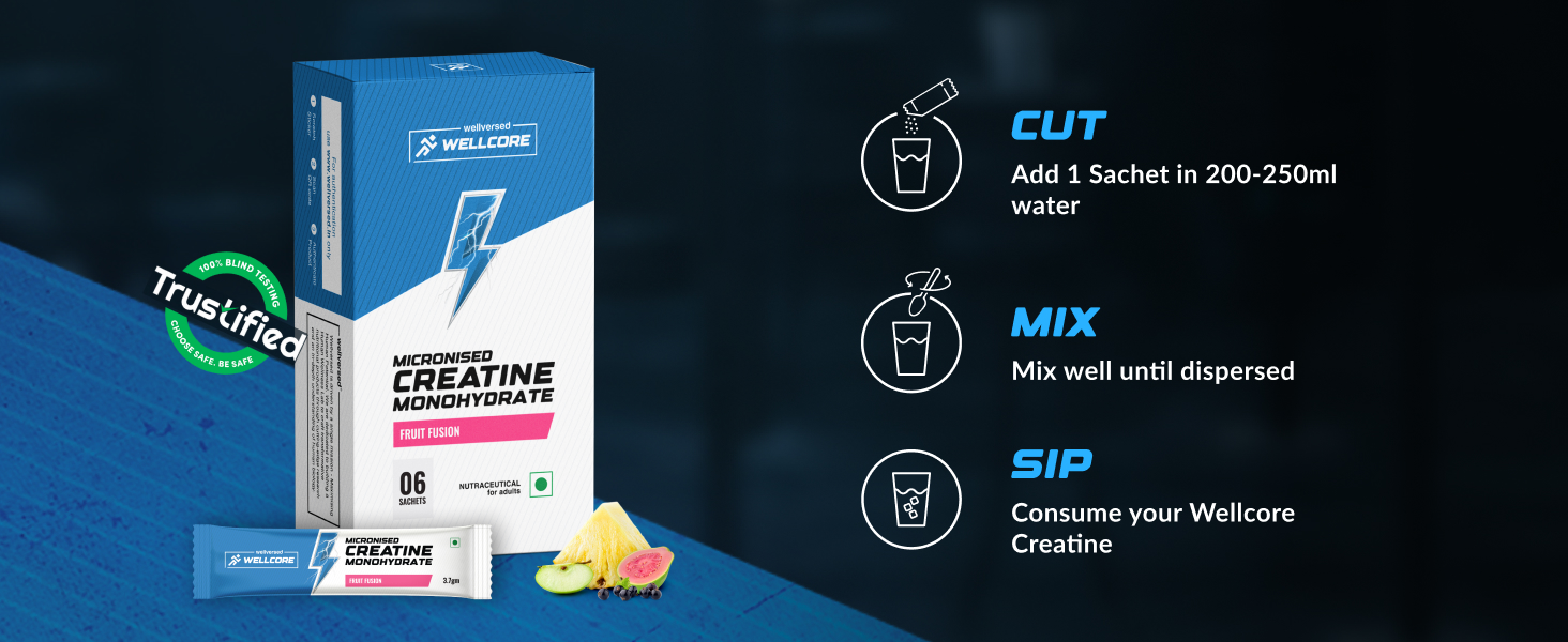 Wellcore Pure Micronised Creatine Powder (6 Sachet, Fruit Fusion)