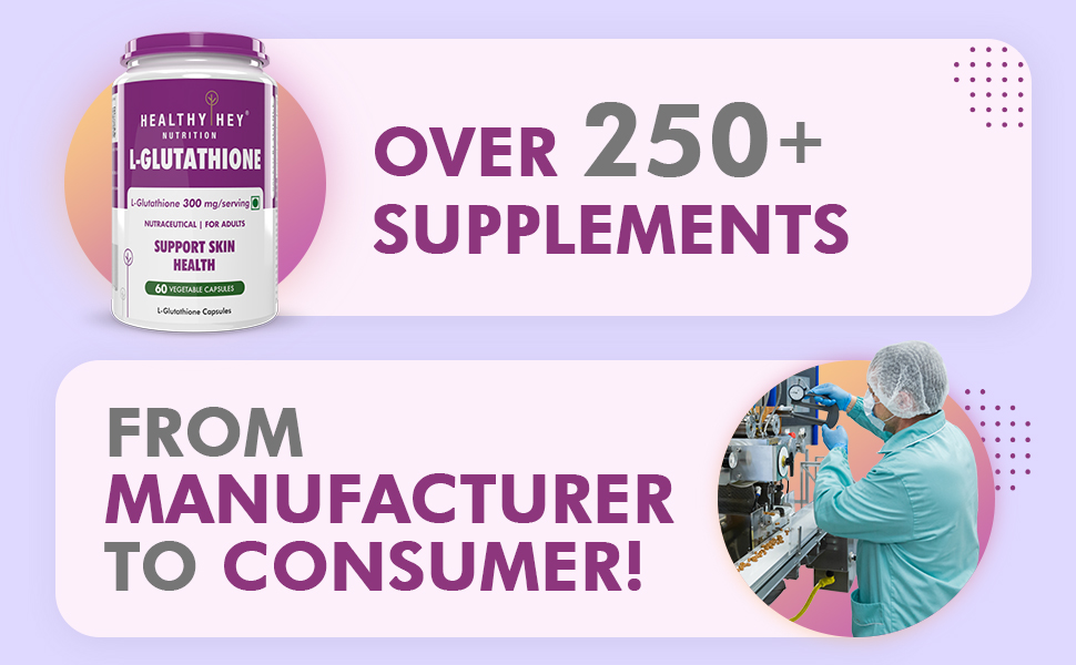 HealthyHey Nutrition Glutathione - Support Skin Health - 100% Vegetarian Source - 300mg - 60 Veg Capsules