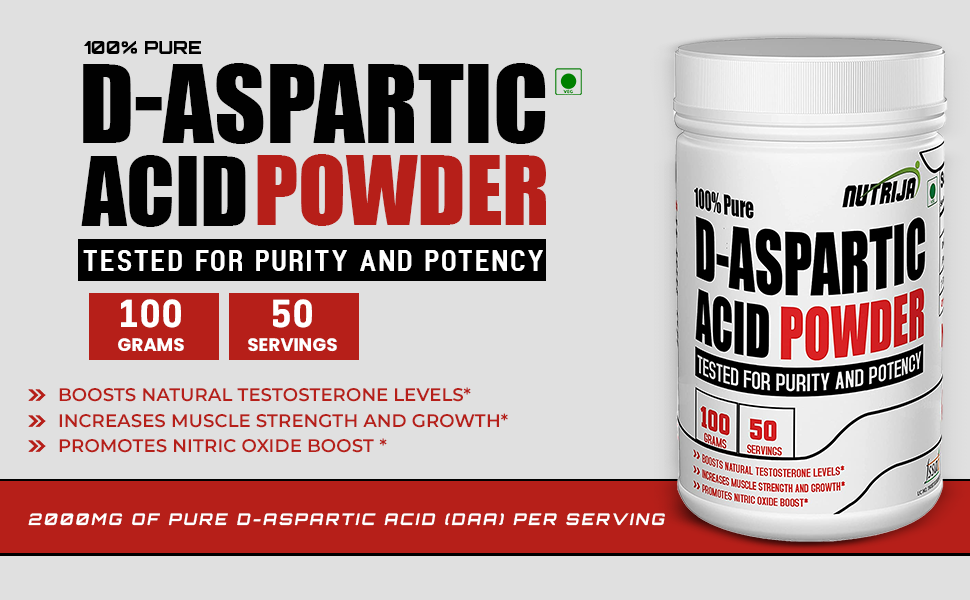 NutriJa D-Aspartic Acid Powder 100g | 2000mg DAA Per Serving | 50 Servings | Pure DAA Amino Acid Supplement | Unflavoured Powder for Men’s Fitness, Gym Training & Active Lifestyle