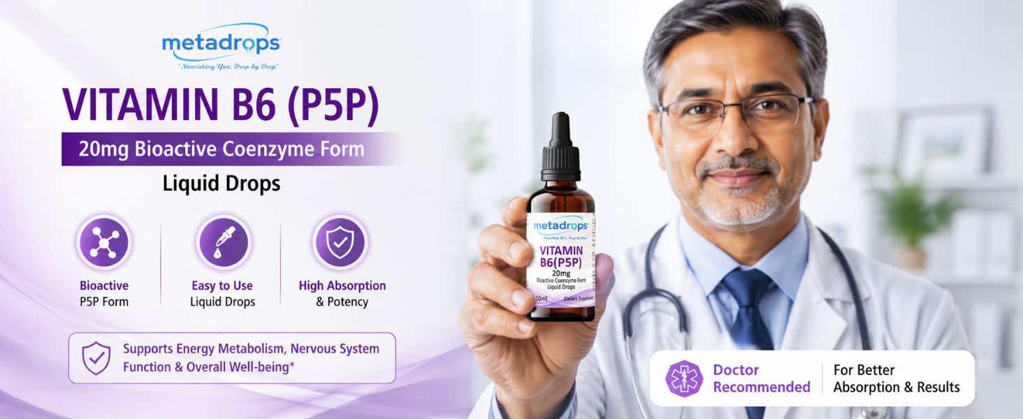 Advanced Vitamin B6 (P5P) Liquid Supplement – 20mg Active Form for Maximum Bioavailability – Supports Energy, Brain Health & Hormonal Balance – 100+ Vegan Servings (50ml) – Non-GMO & Gluten-Free