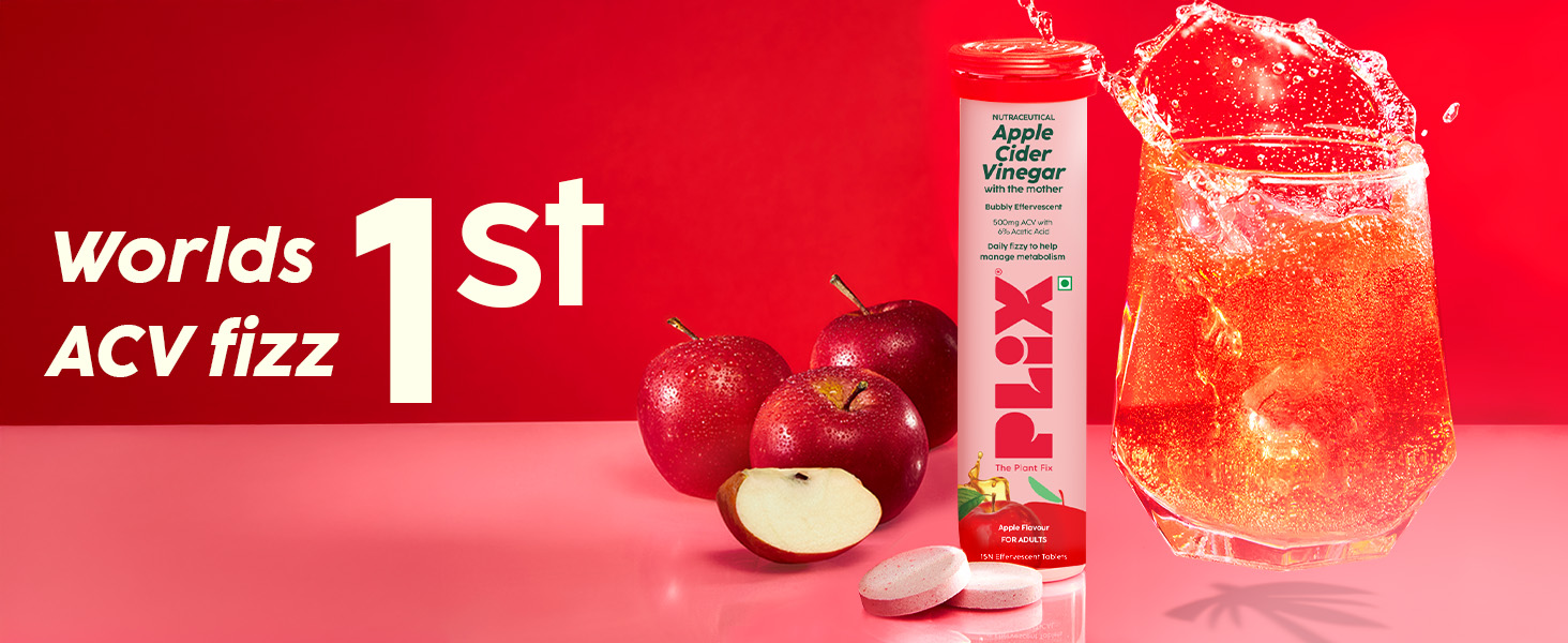 The Plant Fix Plix Apple Cider Vinegar Effervescent Tablet With Mother|Supports Metabolism & Appetite Control I With 500Mg Acv, Vit B6 & B12 I No Maltodextrin, No Added Sugar I Pack Of 4 (60 Tablets)
