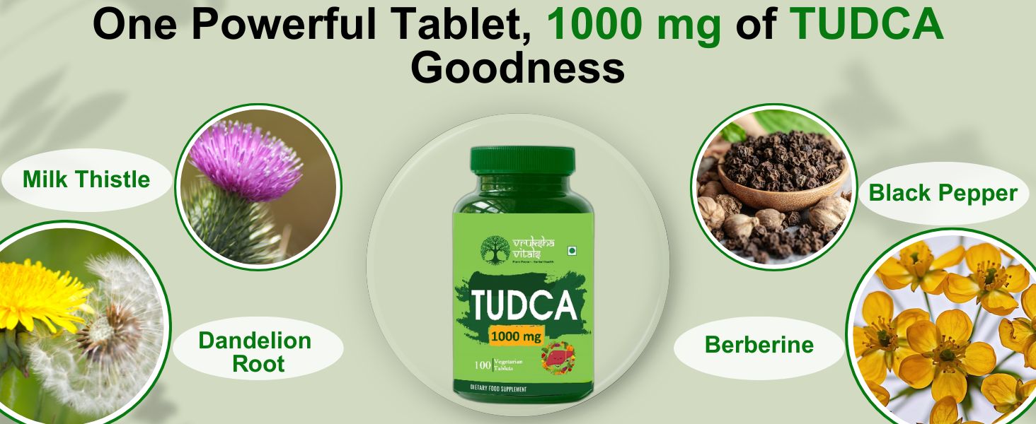 Vruksha Vitals TUDCA 1000 mg + 7 Herbs - 100 Tablets/Capsules for Liver Detox Supplement - Bile Salts as Liver Support Powder