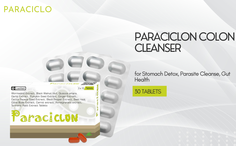 Paraciclon Ayurvedic Gut Cleanse Detox | Wormwood, black walnut clove | Stomach intestine health | Support Detoxification, Heavy Metals, Infections, Residues, Flush Toxins & Harmful Microbes - 30 Tablets