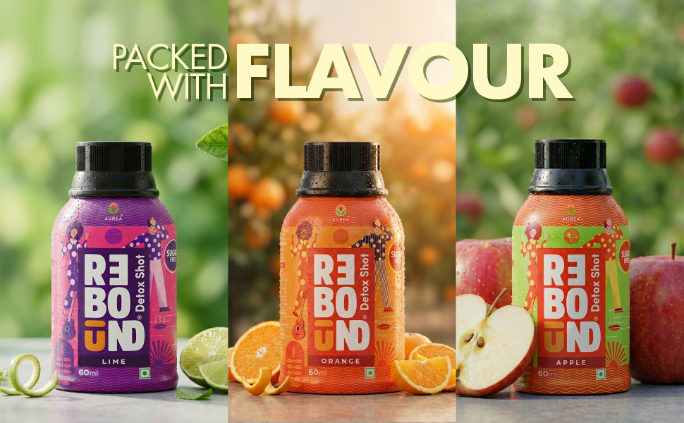 Rebound Detox Shot - Assorted Pack of 04 (Lime and Orange)|Liver Detox Drink & Hangover recovery shot|Zero Sugar Natural Detox Beverage |Ayurvedic Morning Recovery Drink