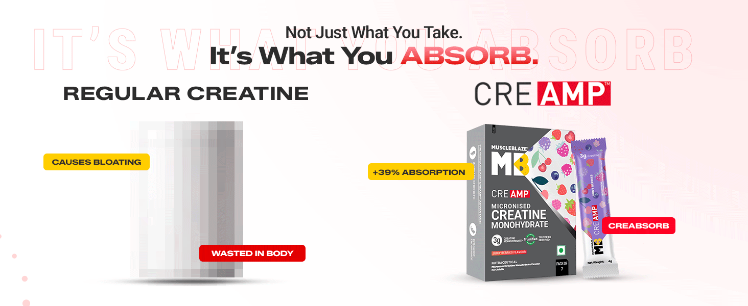 MuscleBlaze Micronised Creatine Monohydrate CreAMP Powder, 7 Sachets