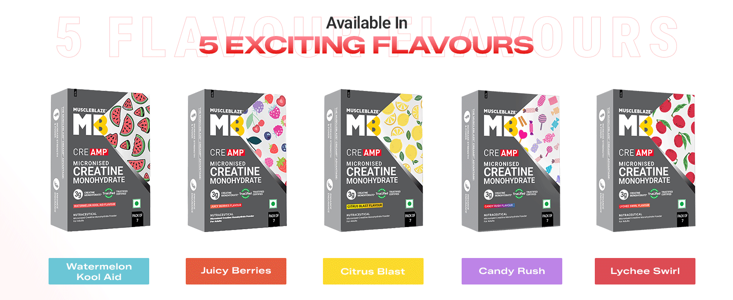 MuscleBlaze Micronised Creatine Monohydrate CreAMP Powder, 7 Sachets