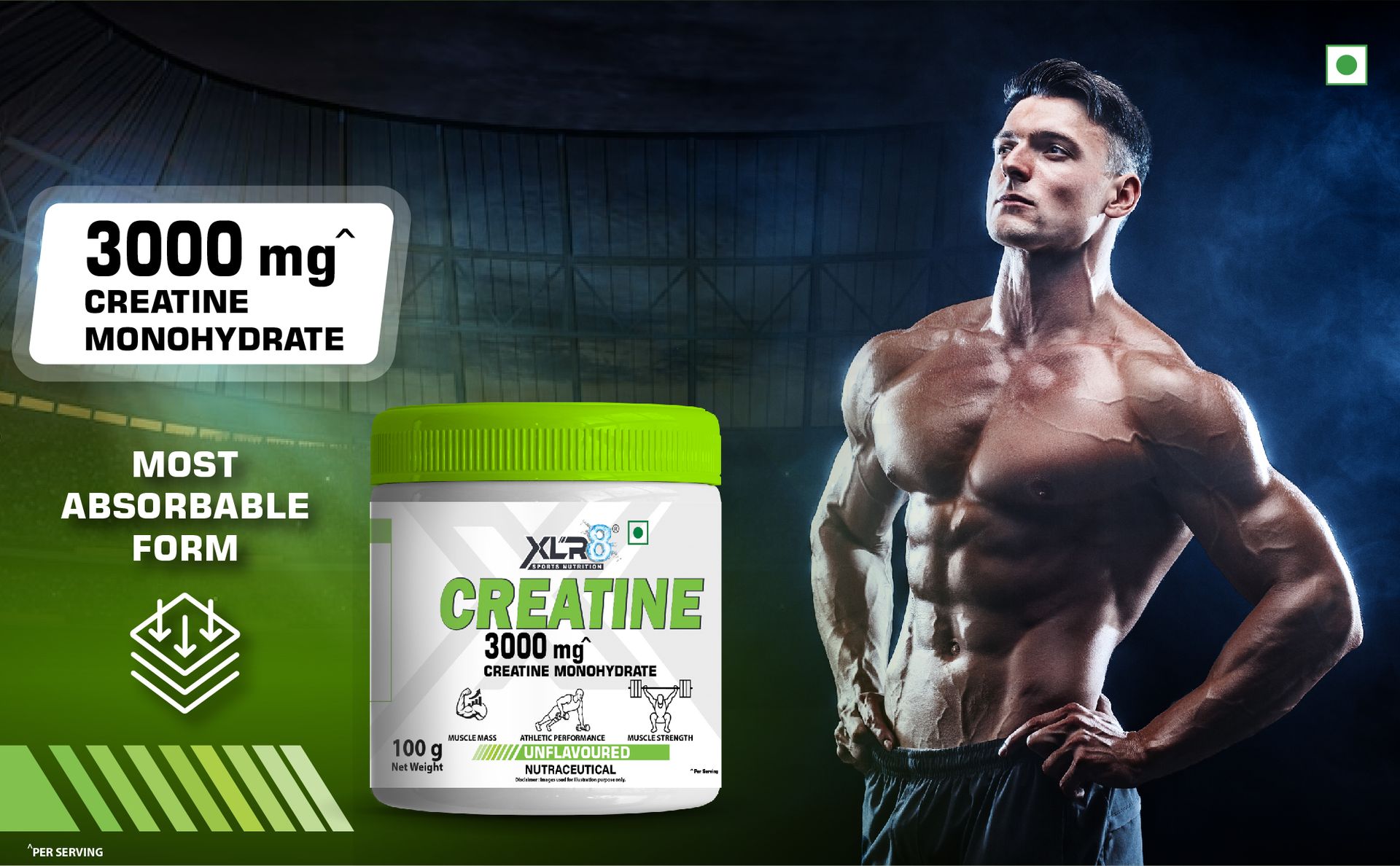 XLR8 Creatine Monohydrate Powder Micronized | Unflavoured, 250g | Pre & Post Workout Supplement for Men & Women | Supports Muscle Growth & Energy