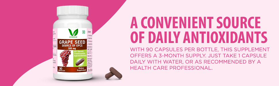 OPC Grape Seed Extract Capsules - Minimum 95% OPCs, Antioxidant Support, 90 Capsules