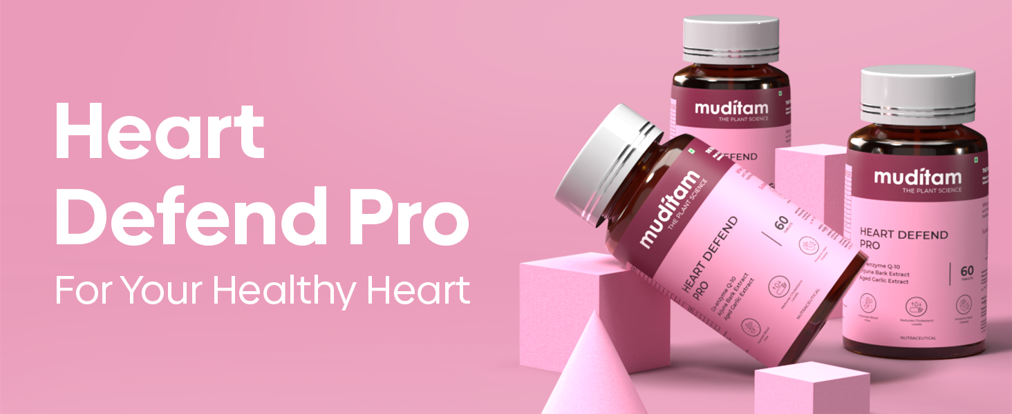 Muditam Ayurveda Heart Defend Pro – Heart Health & Cholesterol Support | 180 Tablets (90-Day Supply) | Supports Blood Pressure & Cardiovascular Function | Ayurvedic Formula | Pack of 3