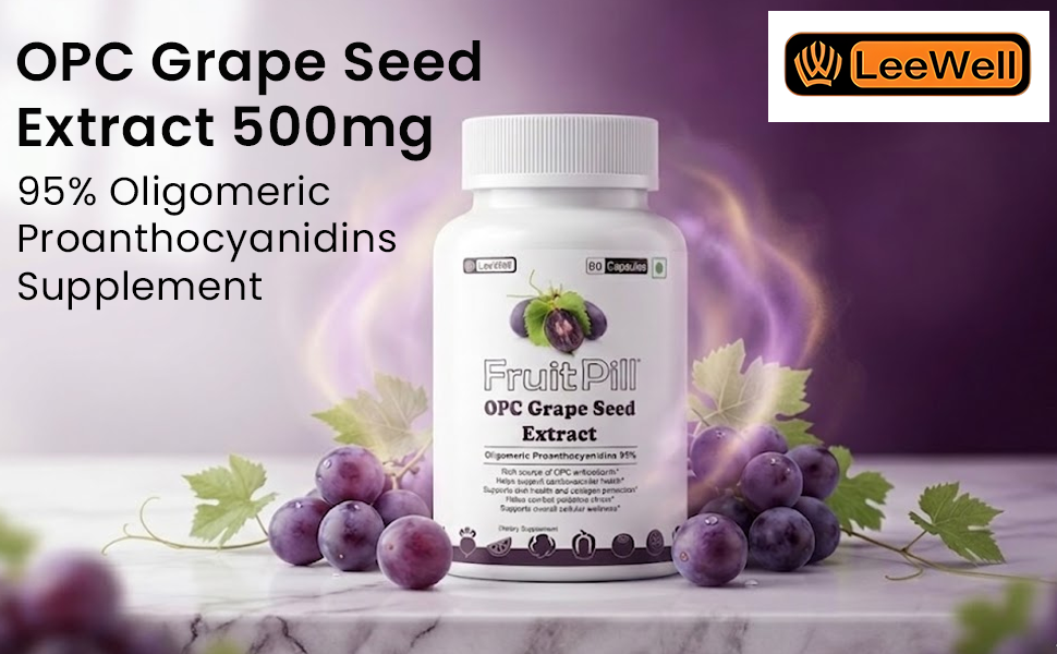 (LeeWell) OPC Grape Seed Extract 500mg with 95% Oligomeric Proanthocyanidins Supplement, Support Lower Blood Pressure & Blood Flow circulation -60 Capsules