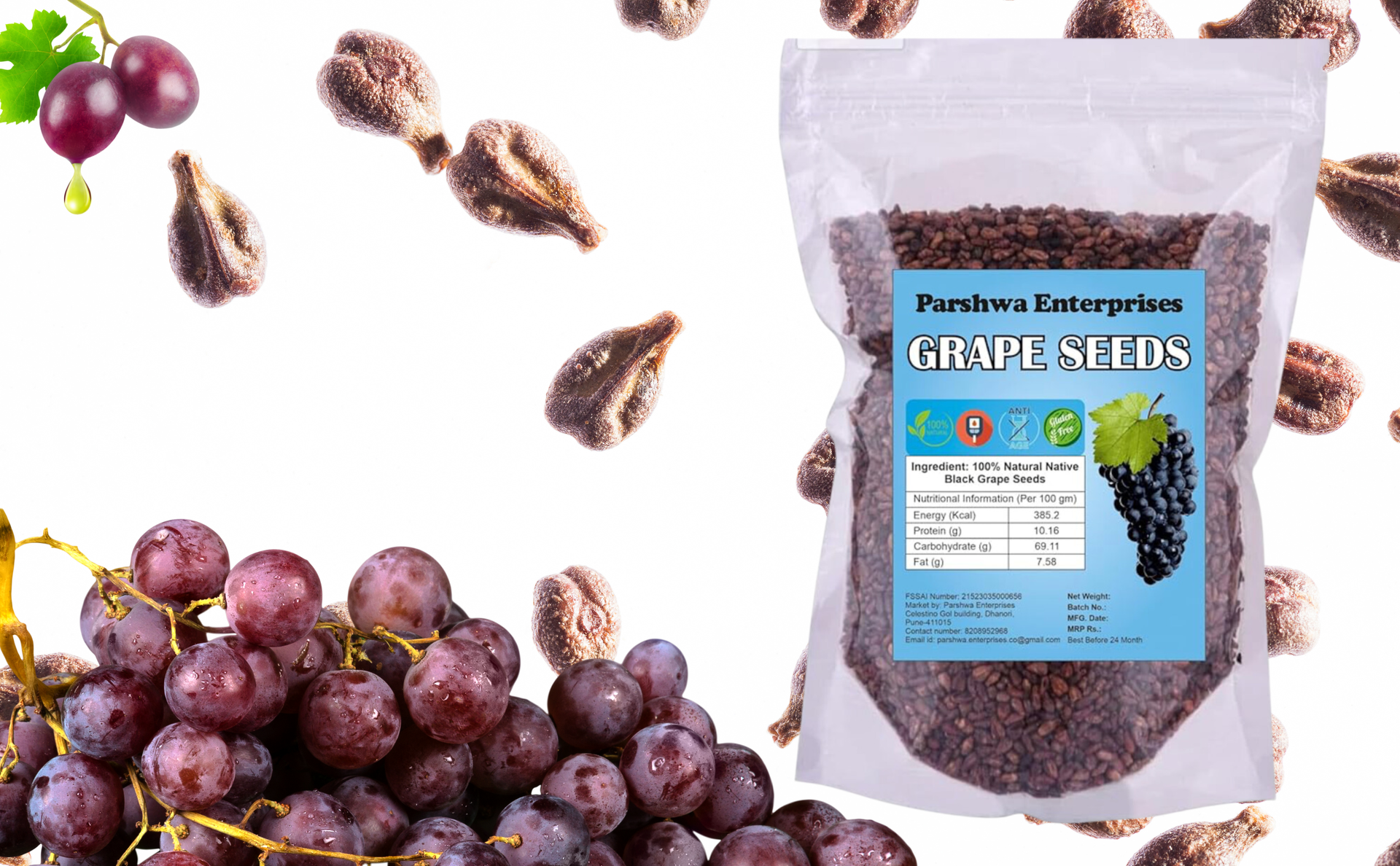 Parshwa Grape Seed Angur Beej angoor seed Grape Seeds- 800 Gm | Natural Antioxidant Boost for Skin and Health | Bulk pack for long usage | Pack of 1