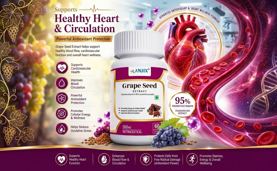 Grapes Seed Extract 500mg Capsules, Antioxidant Supplement, Promote Healthy Hair And Skin And Good Health, Healthy Cholesterol Level, Boost Immunity, 60 Veg capsules