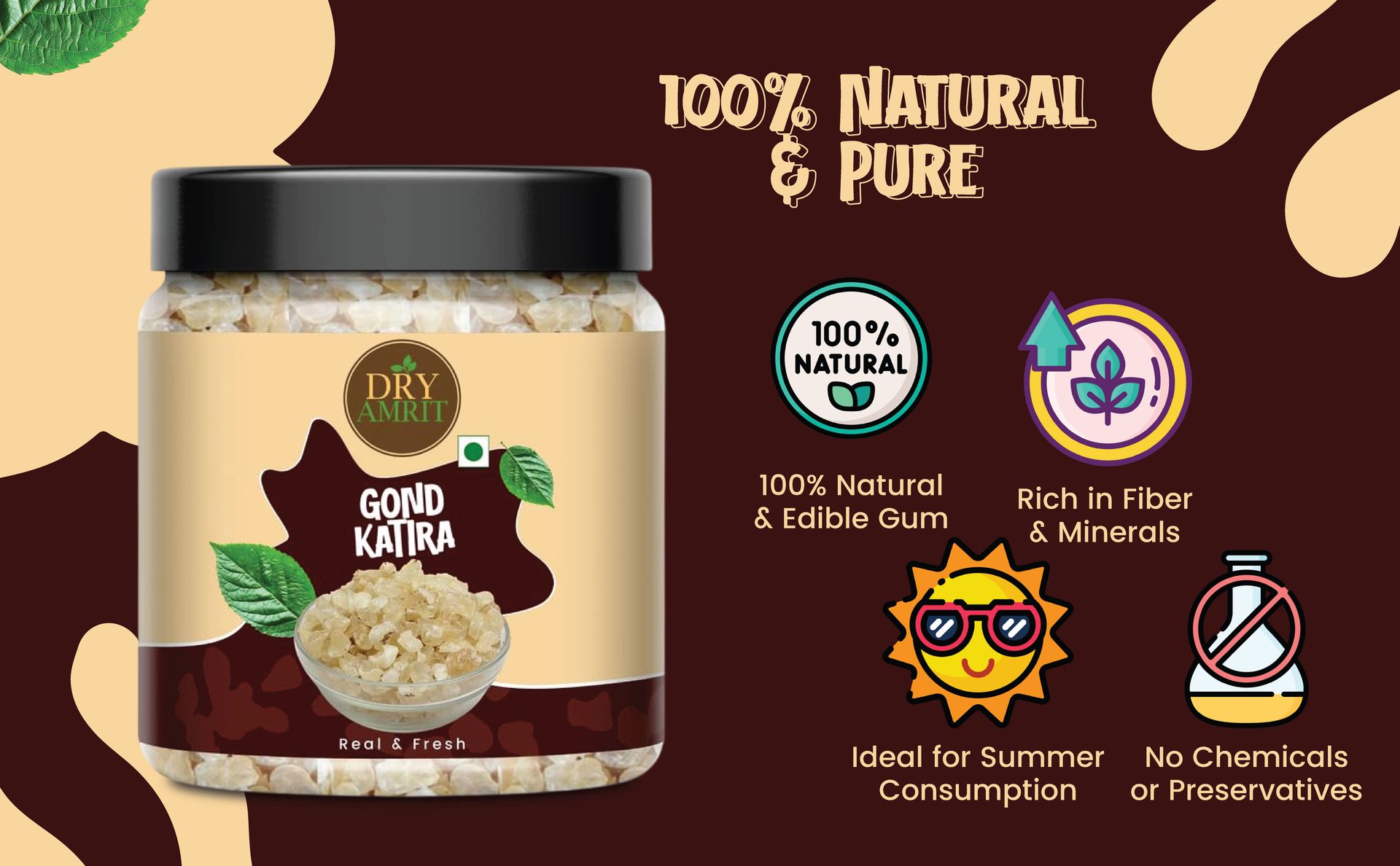 DRY AMRIT Gond Katira 250 gm | Pure Edible Gum (Tragacanth Gum) | Natural Cooling Agent for Summer Drinks, Falooda & Desserts | Supports Digestion & Energy
