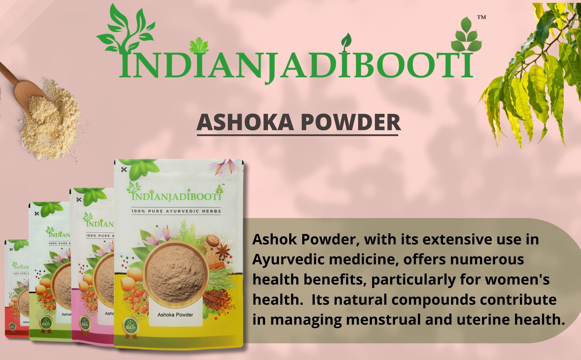 IndianJadiBooti Pure Ashok Chhal Powder (Ashoka Bark Churna) | Saraca Asoca | Traditional Ayurvedic Botanical for Women's Wellness, Feminine Harmony & Systemic Cooling 900 Grams Pack | (Pack Of 2)