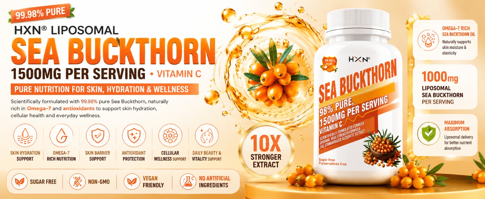 HXN Seabuckthorn Sea Buckthorn 1500mg -60 tablets