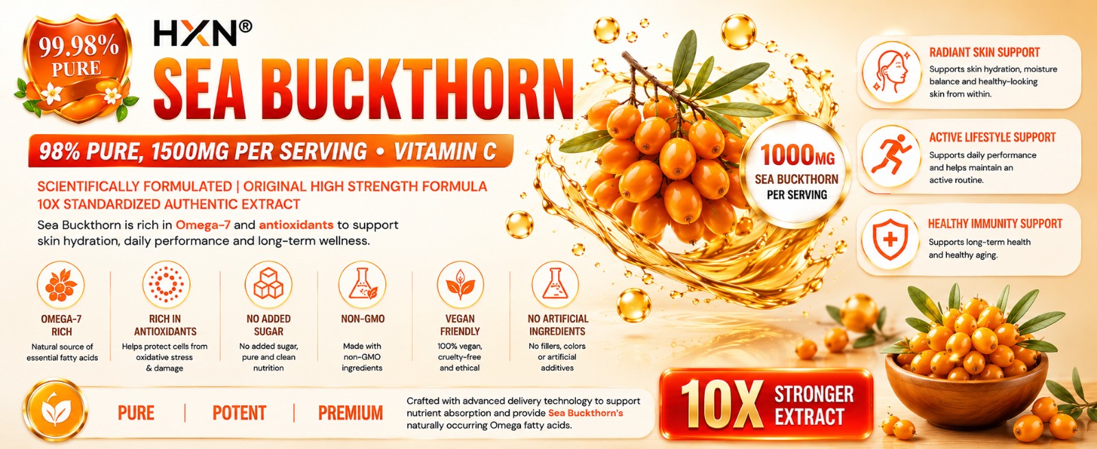 HXN Seabuckthorn Sea Buckthorn 1500mg -60 tablets