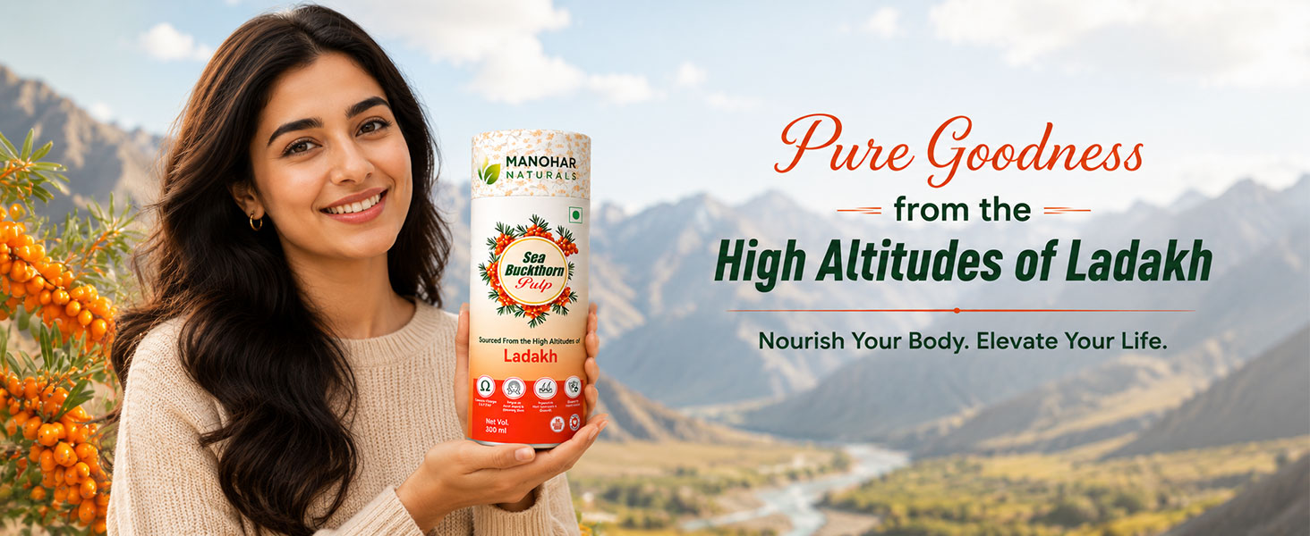 Sea Buckthorn Pulp 300ml | Sourced from High Altitudes of Ladakh | Rich in Omega 3, 6, 7 & 9 Helps to Immunity, Energy, Skin and Hair Health (300 ml)