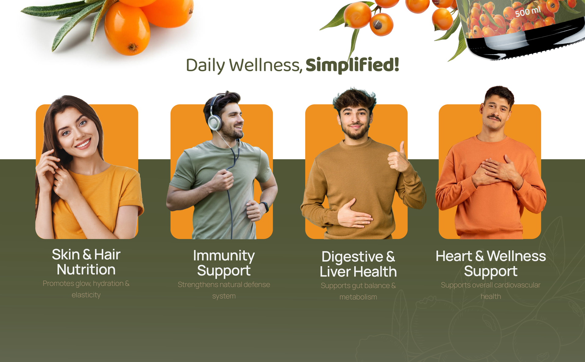 Dhartika Himalayan Sea Buckthorn Juice Pulp Liquid Concentrate Supplement For Healthy Body | Cold Pressed from Ladakh Berries | Natural Vitamin C, Omega 3-6-7-9 & Antioxidants | Supports Immunity, Skin Glow & Gut Health - 500ML