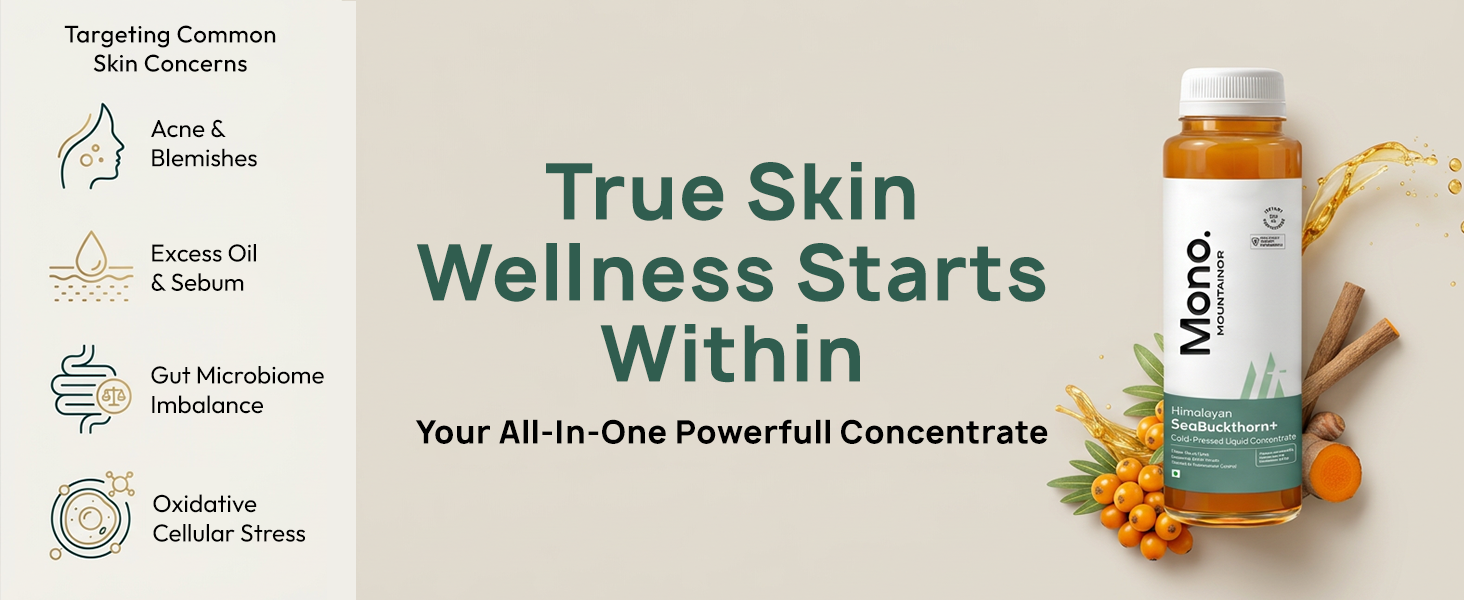 Mono Sea buckthorn Juice 300ml | India's 1st Himalayan, 100% Pure Cold-Pressed SeaBuckthorn Berry Pulp Concentrate | Support Immunity, Acne, Skin Glow & Gut Health | 50 Glasses Vit C & Omega 3 6 7 9 Antioxidants.