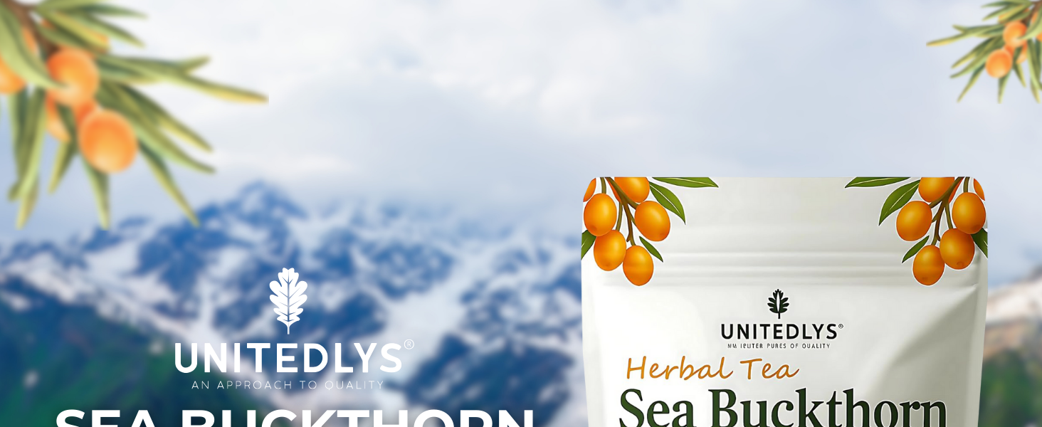 Unitedlys Himalayan Sea Buckthorn Leaves 50g | Supports Skin & Immunity | Caffeine-Free, Sun-Dried Sea buckthorn for Wellness & Healthy Lifestyle