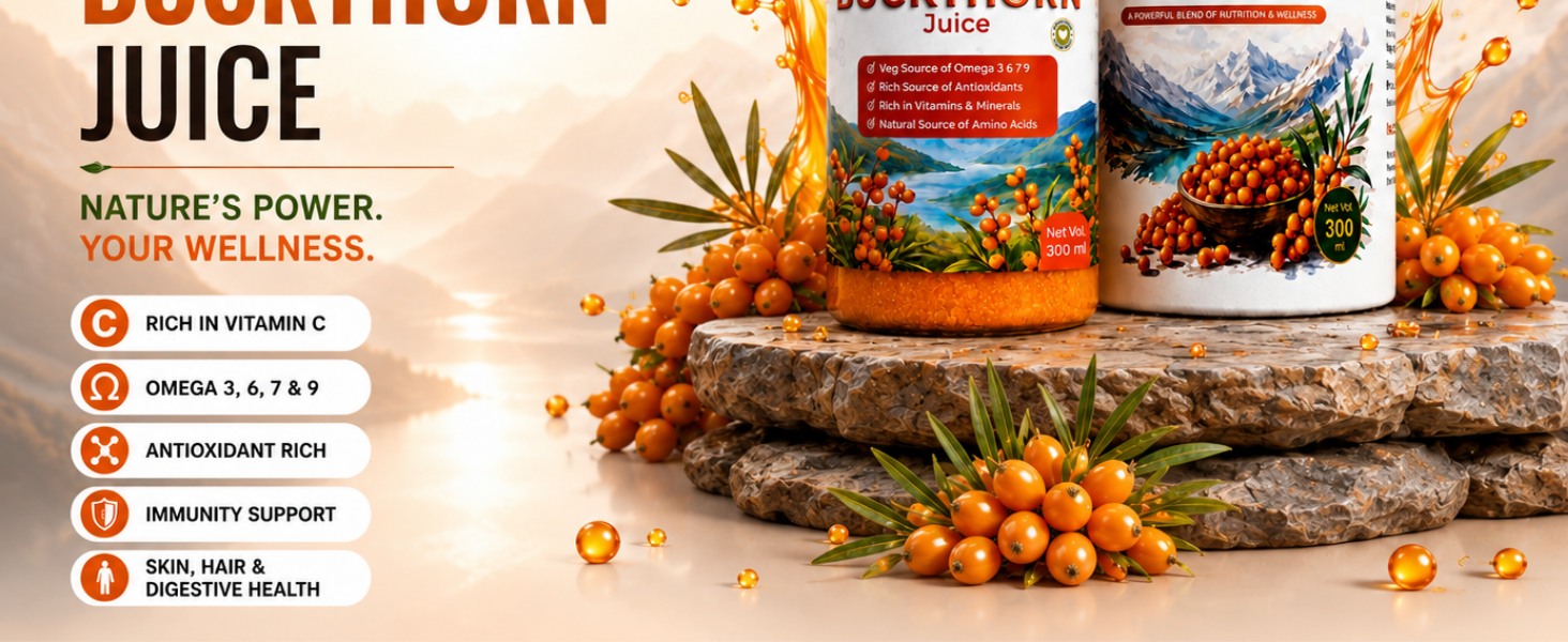 Safehub Himalayan Sea Buckthorn Pulp 300ml | Cold-Pressed Fruit Pulp | Naturally Rich in Vitamin C & Omega 3, 6, 7, 9 | Daily Wellness & Nutrition Drink