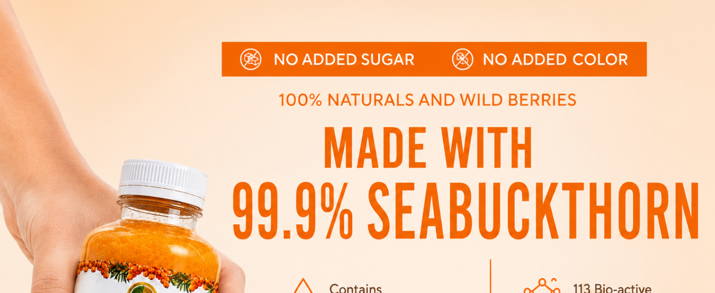 Safehub Himalayan Sea Buckthorn Pulp 300ml | Cold-Pressed Fruit Pulp | Naturally Rich in Vitamin C & Omega 3, 6, 7, 9 | Daily Wellness & Nutrition Drink